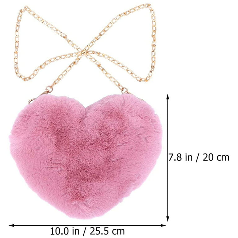 Pink Faux Fur Heart Crossbody Bag