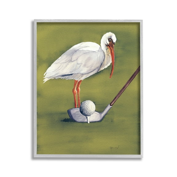 Stupell Industries Bird with Golf Club Animals & Insects Painting Gray Framed Art Print Wall Art, 11 x 14
