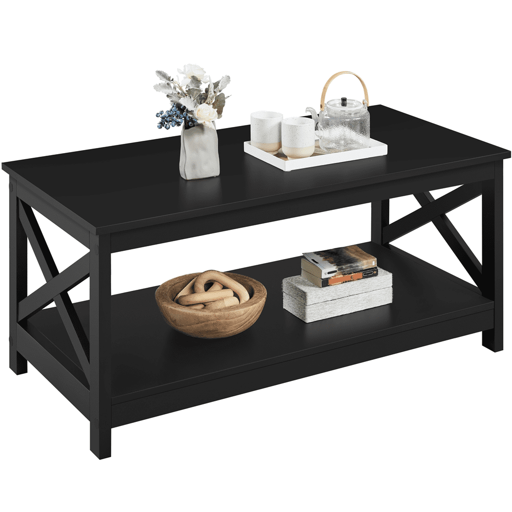 Topeakmart X-Design Coffee Table Living Room Furniture Table with Storage Shelf, Black