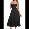 thumbnail image 3 of Vestido Midi con Corsé, Aberturas Fluidas y Cordones para Mujer, Vestido Informal de Verano de Corte A para Fiesta de Té. Negro M, 3 of 8
