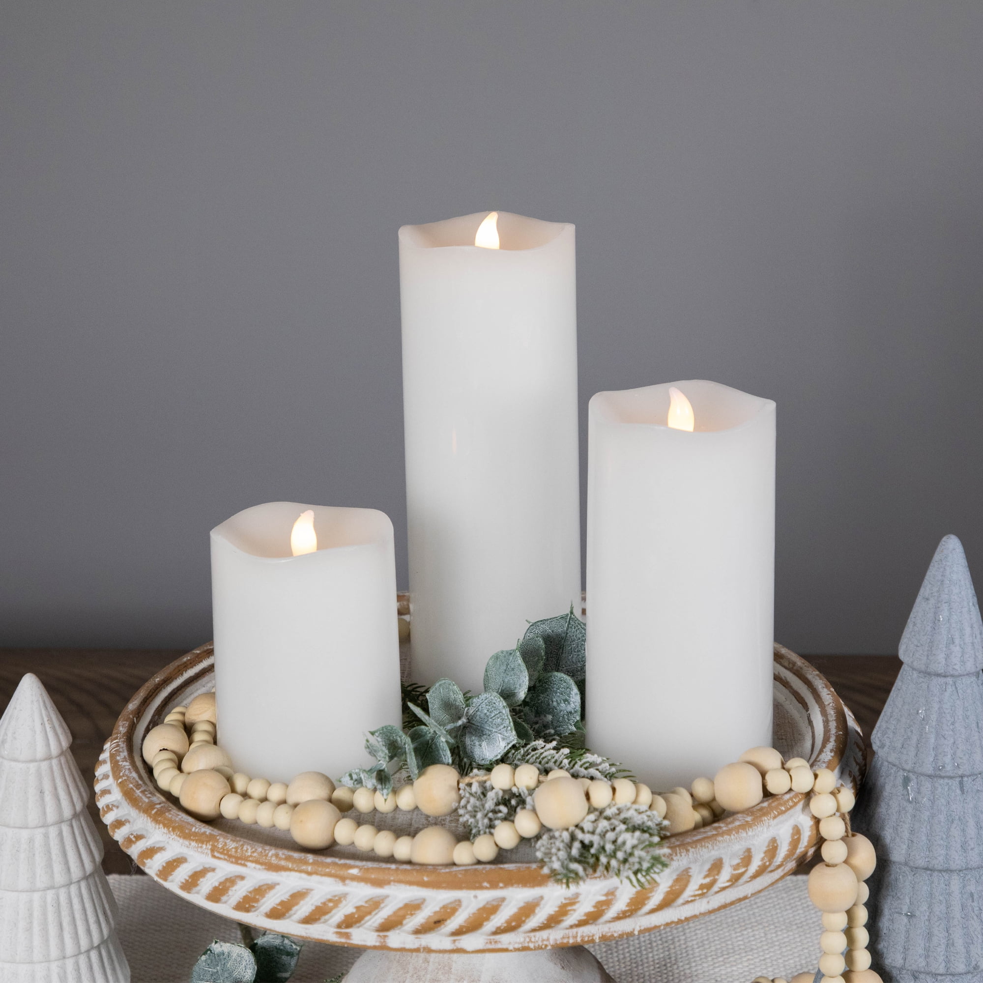 Northlight LED Flickering Flameless Wax Pillar Candles - 8" - White - Set of 3