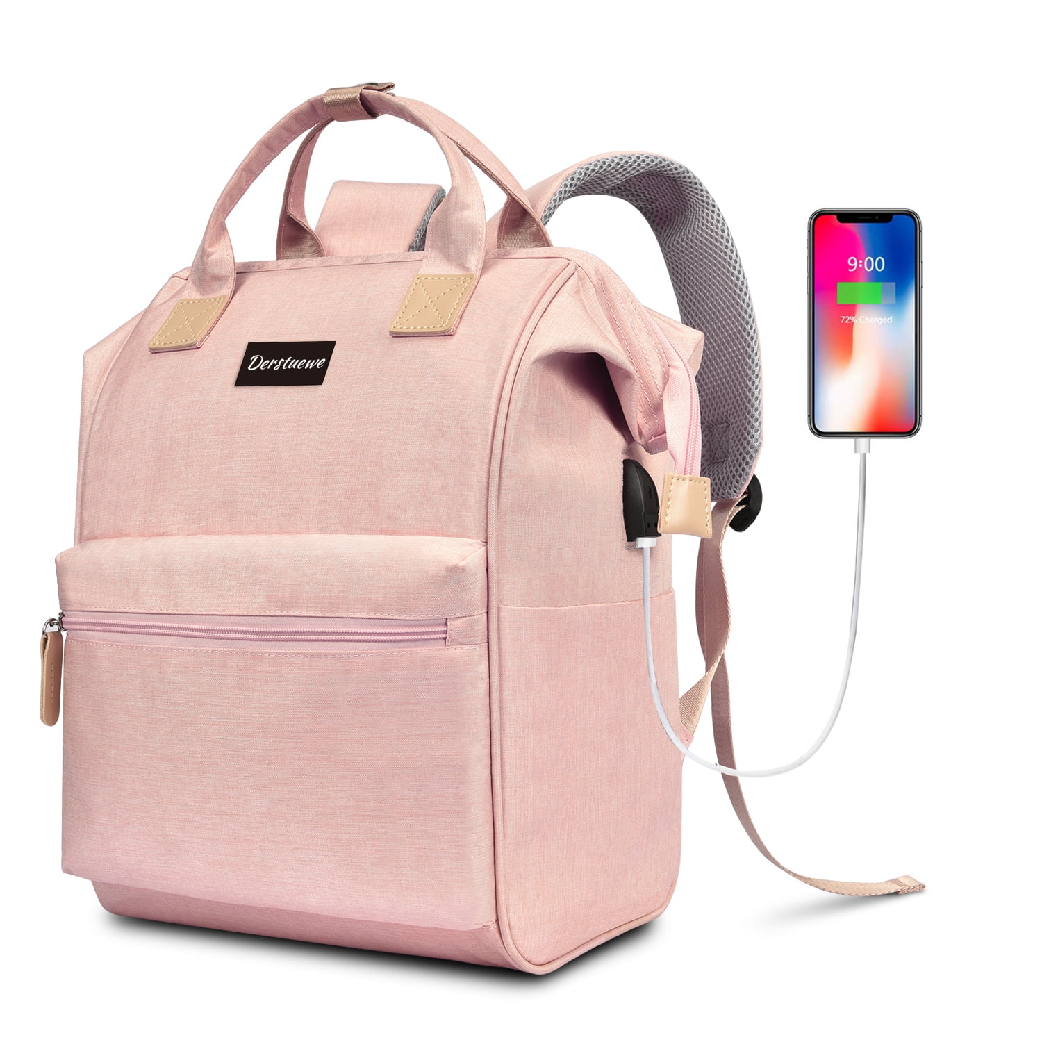 Derstuewe Unisex Classic Backpack, Casual Daypack with USB Charging