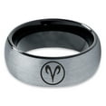 thumbnail image 2 of Tungsten Horoscope Aries Band Ring 8mm Men Women Comfort Fit Black Dome Brushed Gray Polished Size 12, 2 of 4