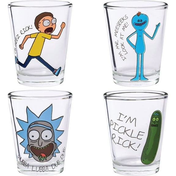 Rick and Morty Character Phrases 4-Pack Mini Glass Set, 1.5-Ounce