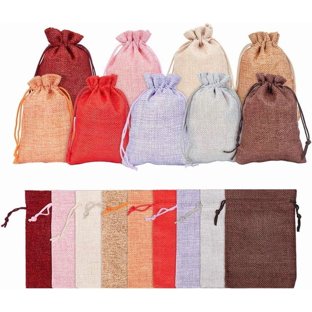 30 bolsas de arpillera con cordón de 9,5 x 13,5 cm, pequeñas bolsas de arpillera para regalos, bodas, fiestas, manualidades, regalos, aperitivos y joyas, colores variados.