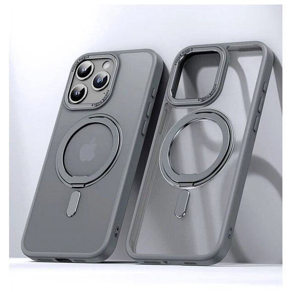 Magnetic 360Rotation Stand Phone Case For iphone 11 12 13 14 15 Pro Max 15Plus With Ring Holder Frosted Transparent Cover Funda