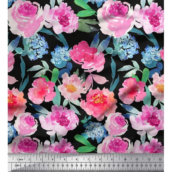 Soimoi Cotton Duck Fabric Flower & Leaves Watercolor Fabric Prints By Yard 42 Inch Wide