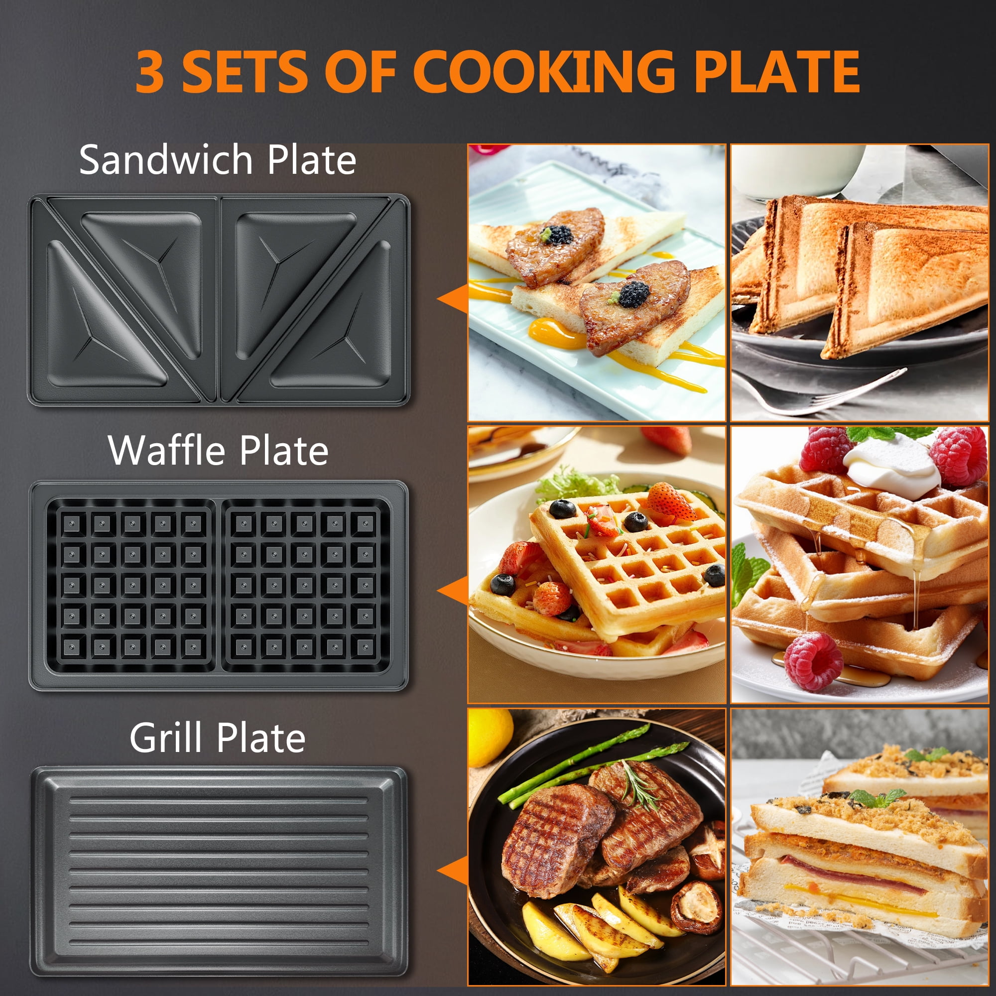 3 in 1 Sandwich Maker & Waffle Maker, 750W Panini Press with Removable Non-Stick Plate Easy to Clean, Grilled Cheese Maker for Home Kitchen Breakfast