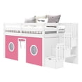 thumbnail image 4 of Bedz King Contemporary Low Loft Twin Bed with 3 Step-Stairway, White with Pink & White Tent, 4 of 9