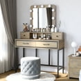 thumbnail image 3 of May in Color Makeup Vanity Table with 3 Color Dimmable Lighted Hollywood Mirror, Makeup Vanity with 4 Drawers , Brown, 3 of 8