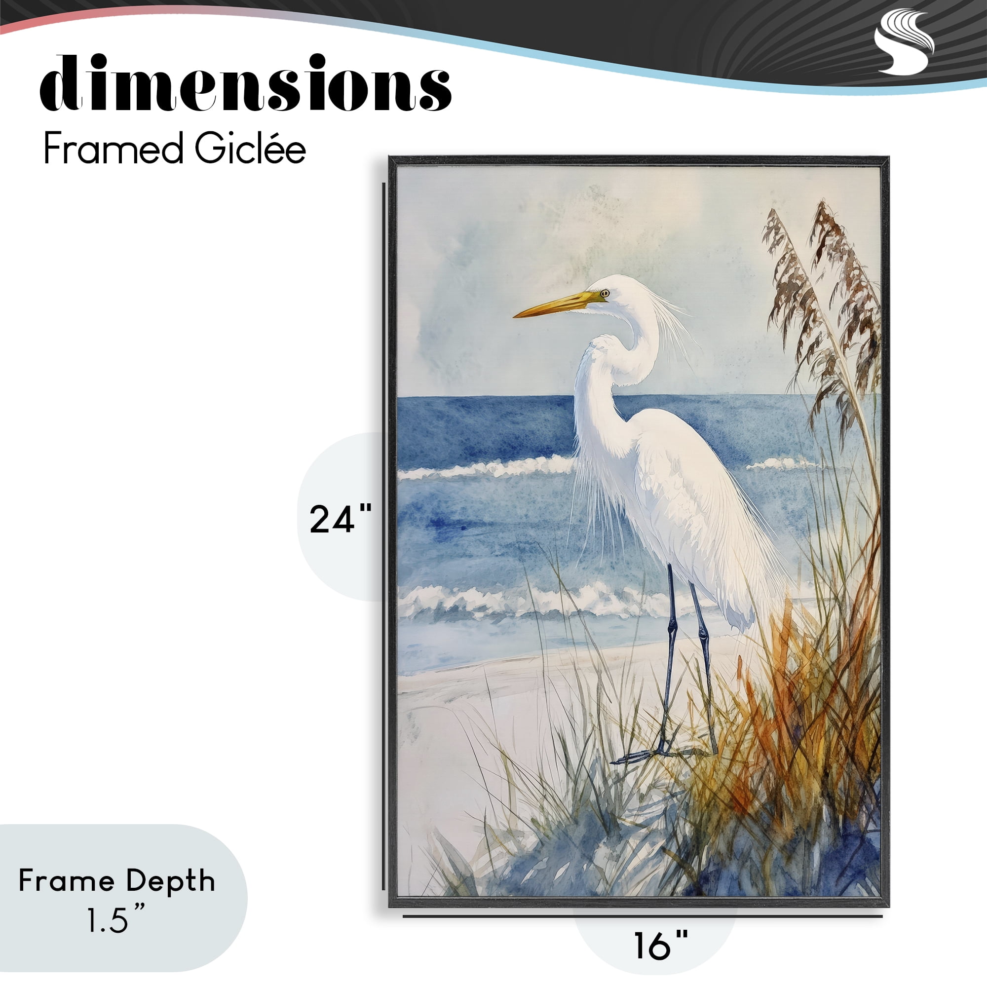 Stupell Industries Egret By The Waves Black Framed Giclee Art, design by Petal Prints Design