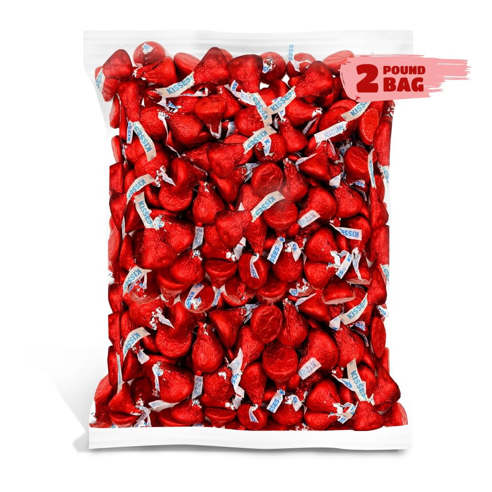 HERSHEY'S KISSES Milk Chocolate Red Foil Candy, Bulk Pack 2 Pounds