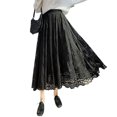 thumbnail image 1 of Falda negra de encaje de longitud media, drapeada, plisada, de talle alto, talla única, para mujer, con una longitud de falda de 85 cm, 1 of 8