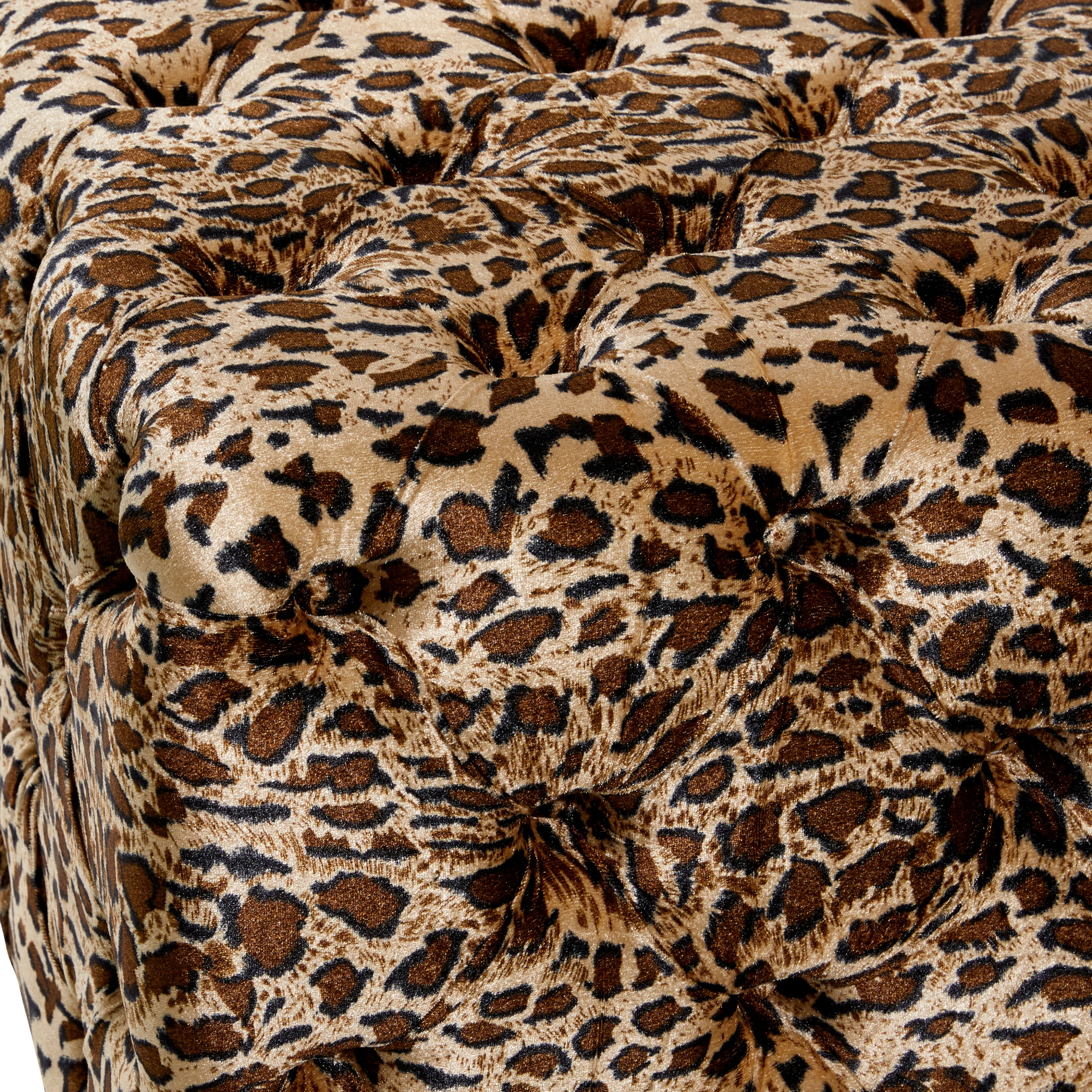 DecMode 18" x 19" Brown Cotton Leopard Print Ottoman, 1-Piece
