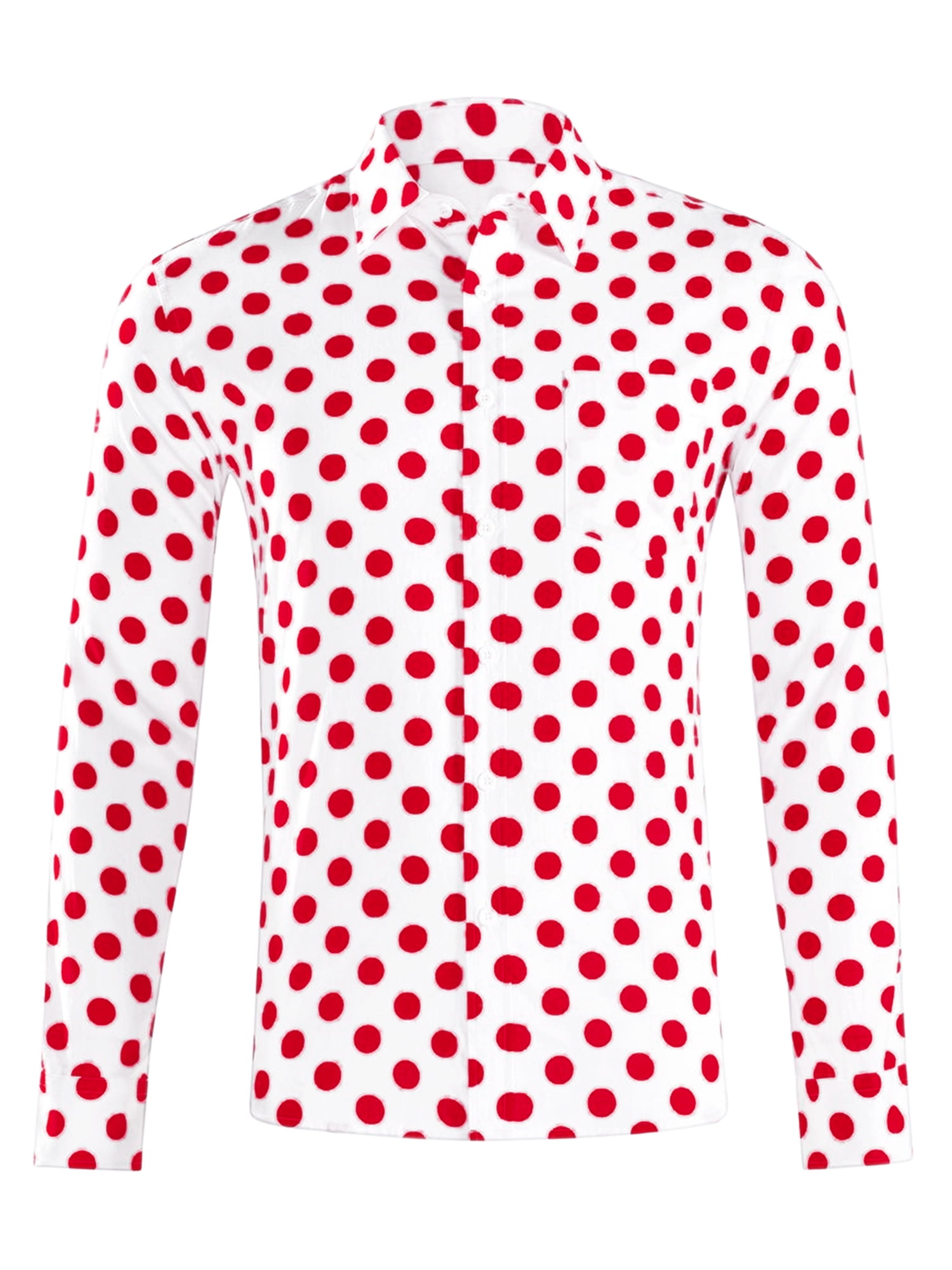 Unique Bargains Men's Long Sleeve Button Slim Polka Dots Shirt 46 Pink