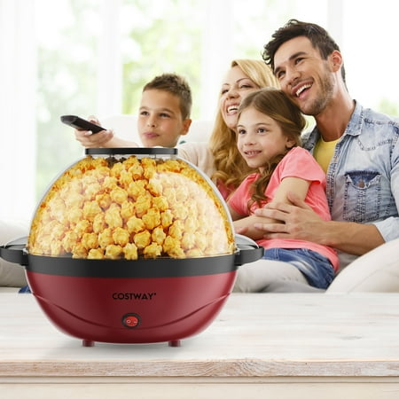 Costway - 6QT Stirring Popcorn Machine Popcorn Popper Maker with Nonstick Plate - Red