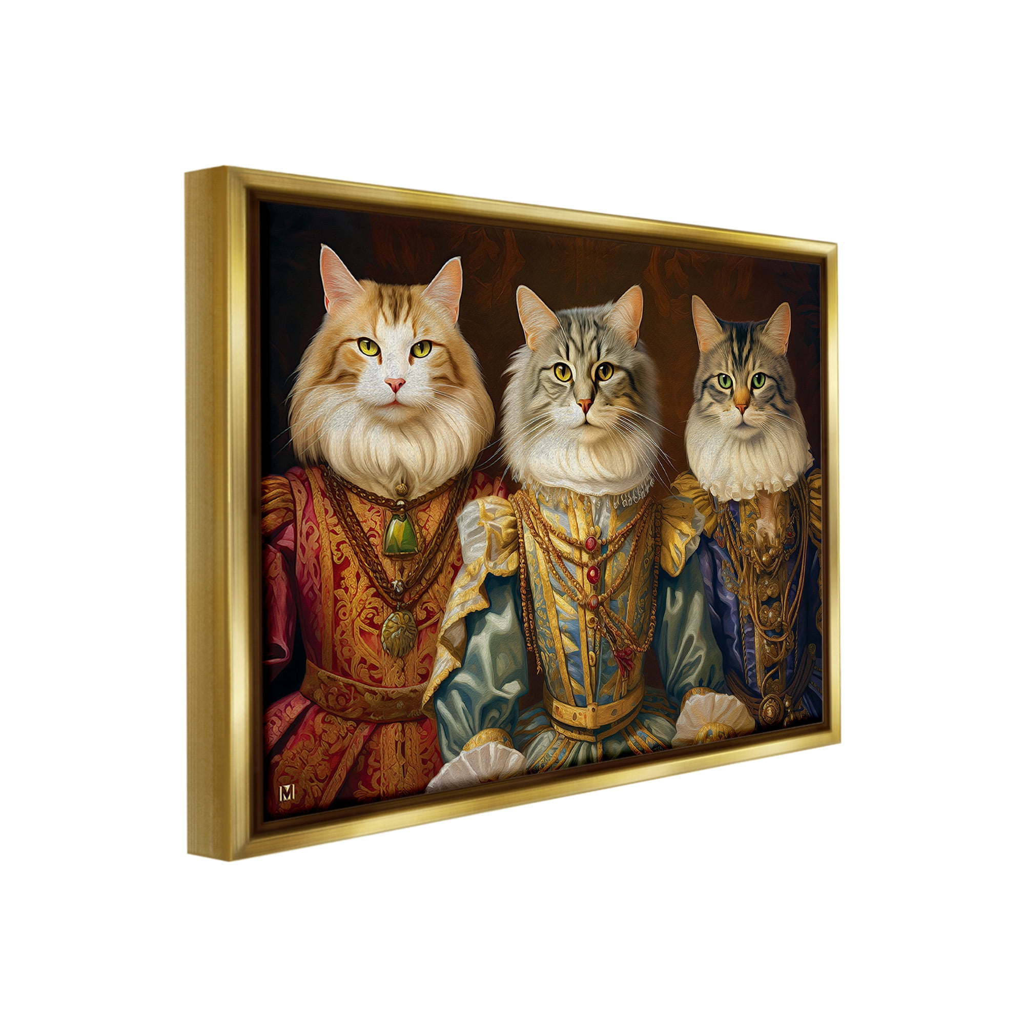 Stupell Industries Regal Cat Trio Animals & Insects Painting Gold Floater Framed Canvas Art Print Wall Art, 21 x 17