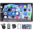 thumbnail image 1 of CAMECHO 7" Doble Din Car Stereo Audio Bluetooth Reproductor MP5 USB FM Radio Multimedia + 4 LED Mini Cámara de Respaldo con Volante Soporte Remoto Sincronización de Teléfono Móvil (Usado en Android/iO, 1 of 5