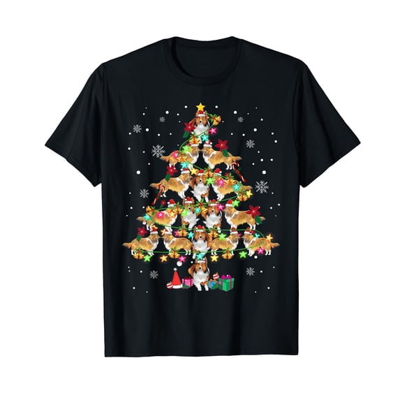 Shetland Sheepdog Christmas Tree Funny Sheltie Christmas Black T-Shirt