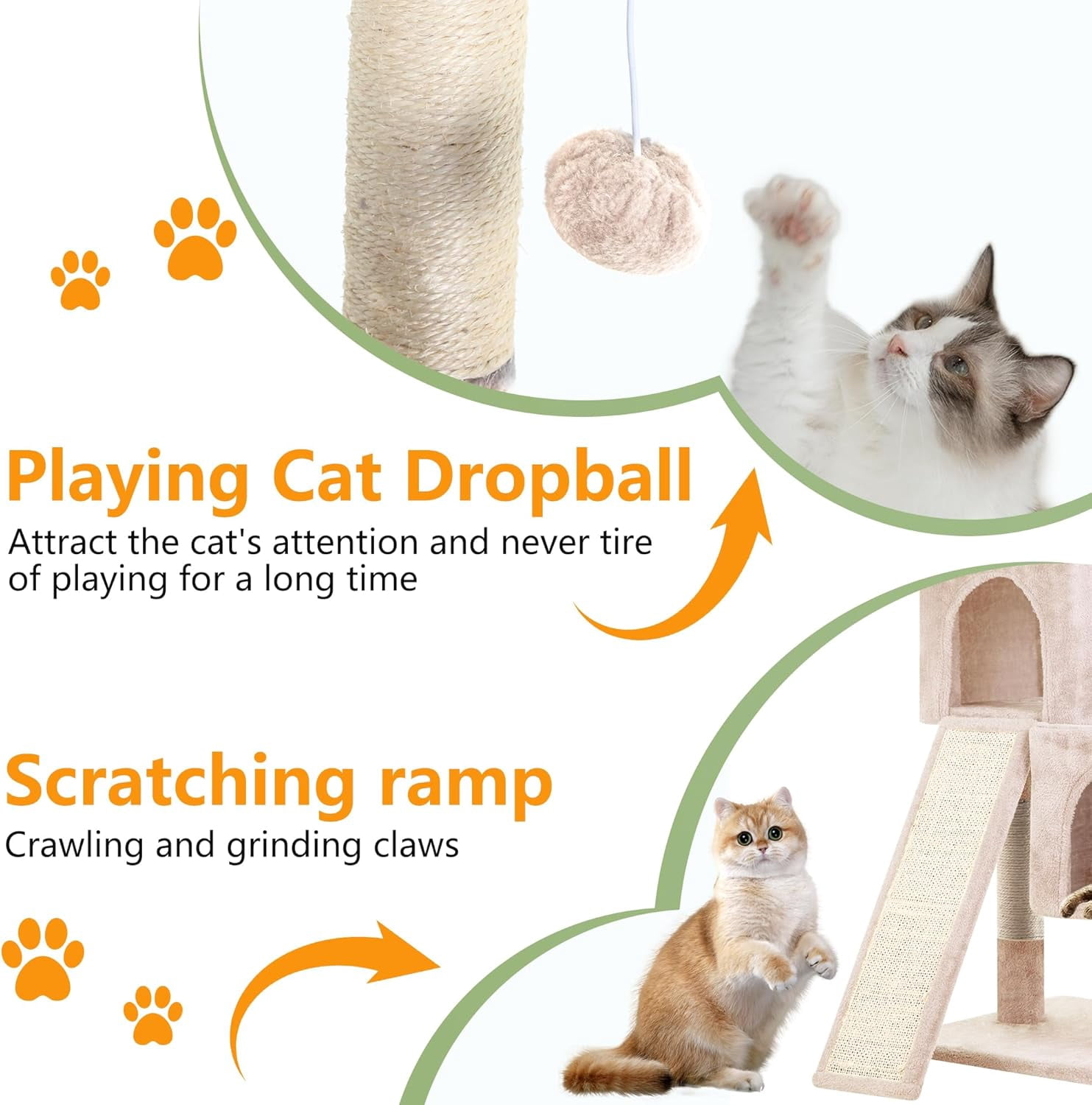FDW Cat Tree for Indoor Cats 36" Cat Tower Multi-Level Indoor Cat Play Condo House with Scratching Posts, Spacious Perch,Beige