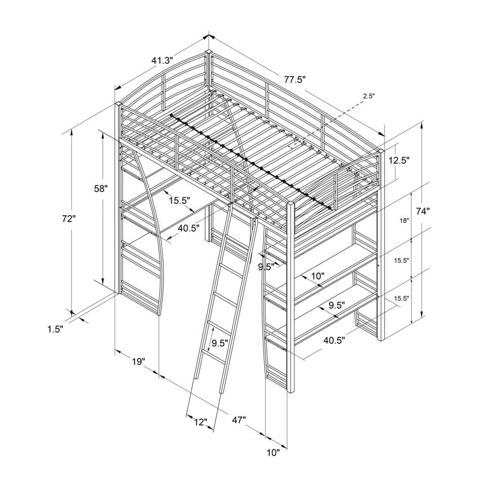 Dorel Dhp Studio Twin Metal Loft Bed With Desk And Shelves Silver About This Item