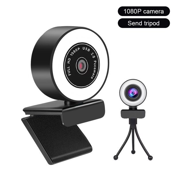 Cámara web USB LED Cámara para computadora Cámara de video ajustable blanca 5500K con micrófono, 1080P, soporte triangular Inevent EL000982-03