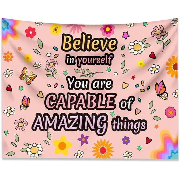 KJHL Rainbow Motivational Tapestry Wall Hanging Quote Positive Affirmations Saying Inspirational Classroom Tapestries Aesthetic Boho Kids Room Decor for Bedroom Living Room Dorm (50 x 60")