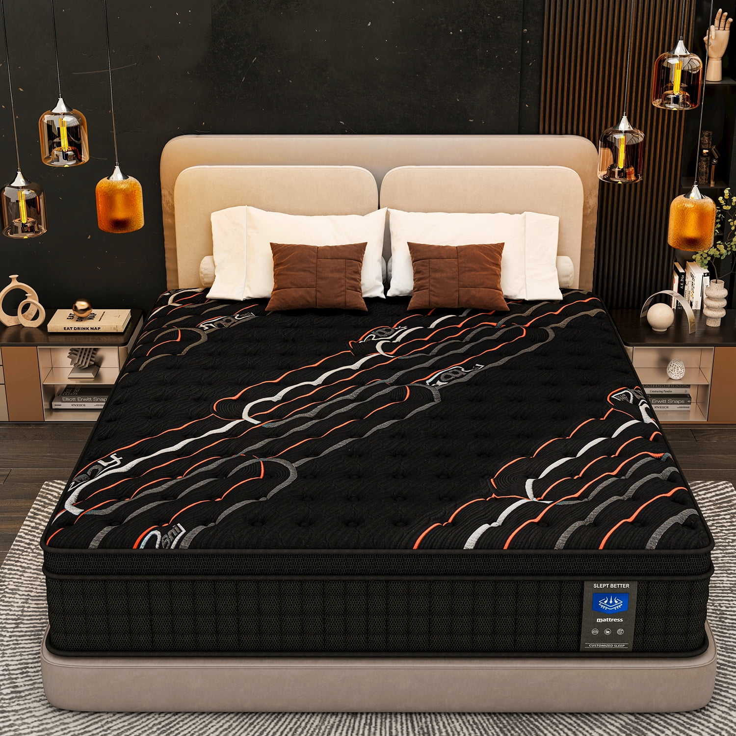 12 inch King Size Mattress, Memory Foam Individual Pocket Springs Hybrid Mattress in a Box, Medium Firm for Home Rooms Hotels,Breathable and Ergonomic Design, Back Relief Edge Support CertiPUR-US