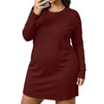 thumbnail image 2 of Busydd Plus Size Sleep Dresses for Women Fashion Oversized Solid Color Long Sleeve Dress Casual Basic Round Neck Mini Fall Dresses 2XL, 2 of 6