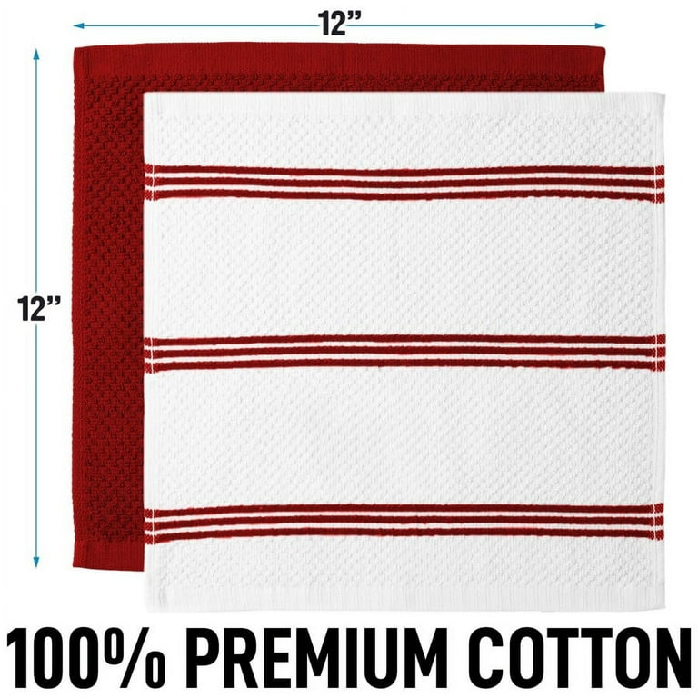 Zulay Kitchen Dish Towels - 12x12 Stripes 8 Pack Red