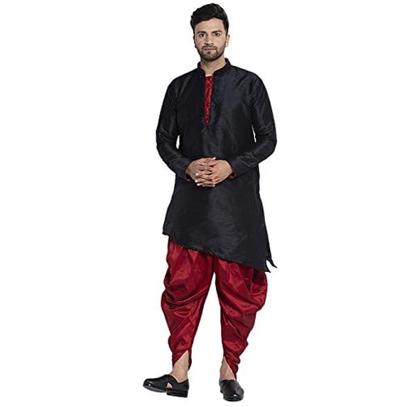eloria Solid Dupion Silk Indian Stylish Traditional Men's Kurta With Dhoti Dress Party Wear Set