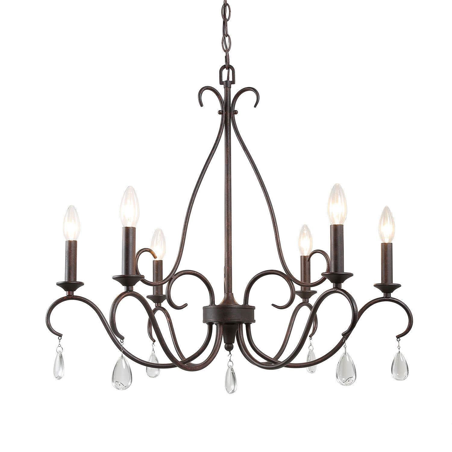 LNC Rustic 6-Light Chandelier Bronze Finish, LED Kitchen Island Light with Crystal