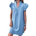 thumbnail image 2 of Women's Short Sleeve Tiered Mini Neck Sun Sundress Dress for Casual Beach Light Blue S, 2 of 7