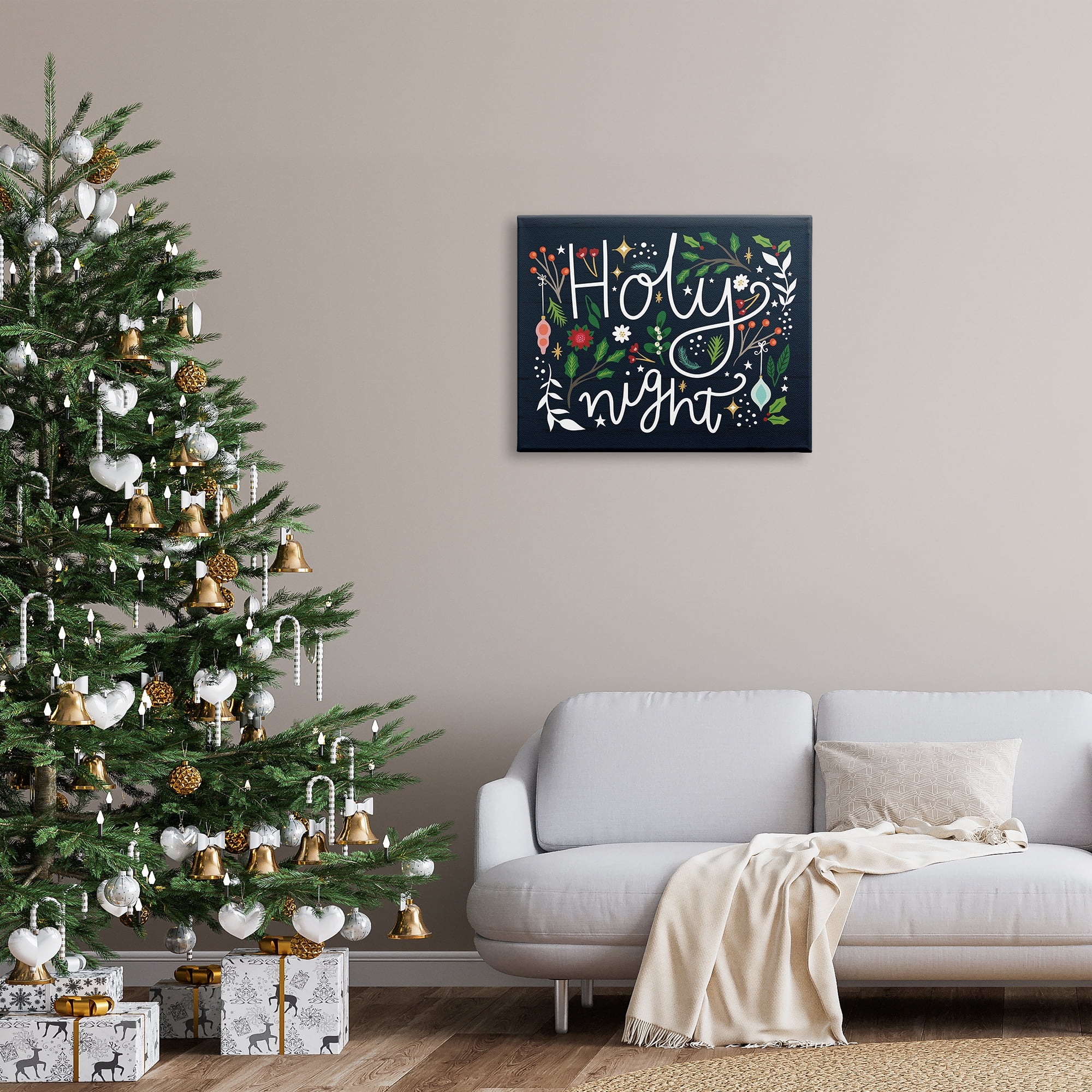 Stupell Industries Holy Night Modern Calligraphy Holiday Winter Botanicals Graphic Art Gallery Wrapped Canvas Print Wall Art, Design by Louise Allen
