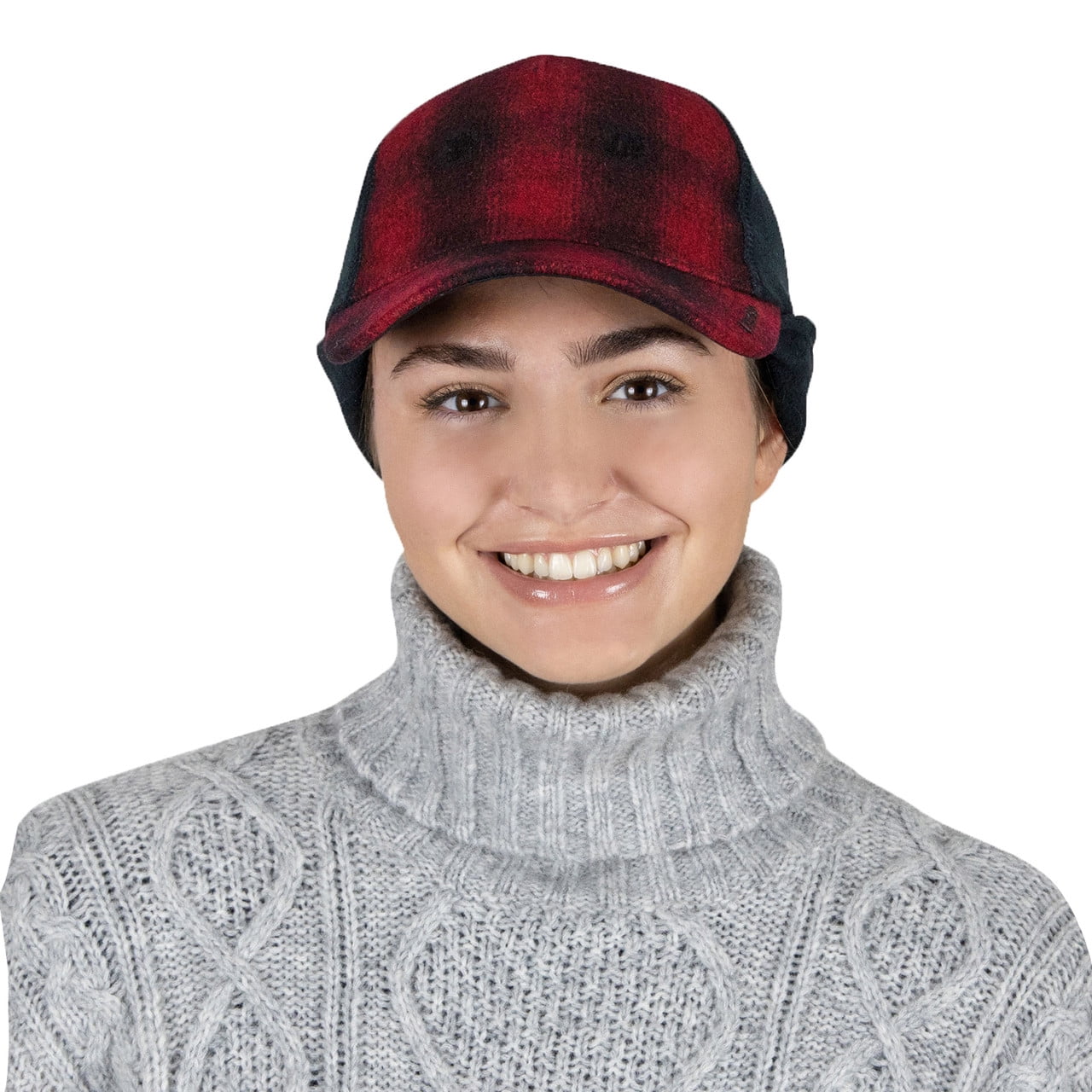 〽️Women’s Grey Plaid Winter Ponytail Trucker Hat with Drop-Down Ear Warmers TrailHeads Women main image 2