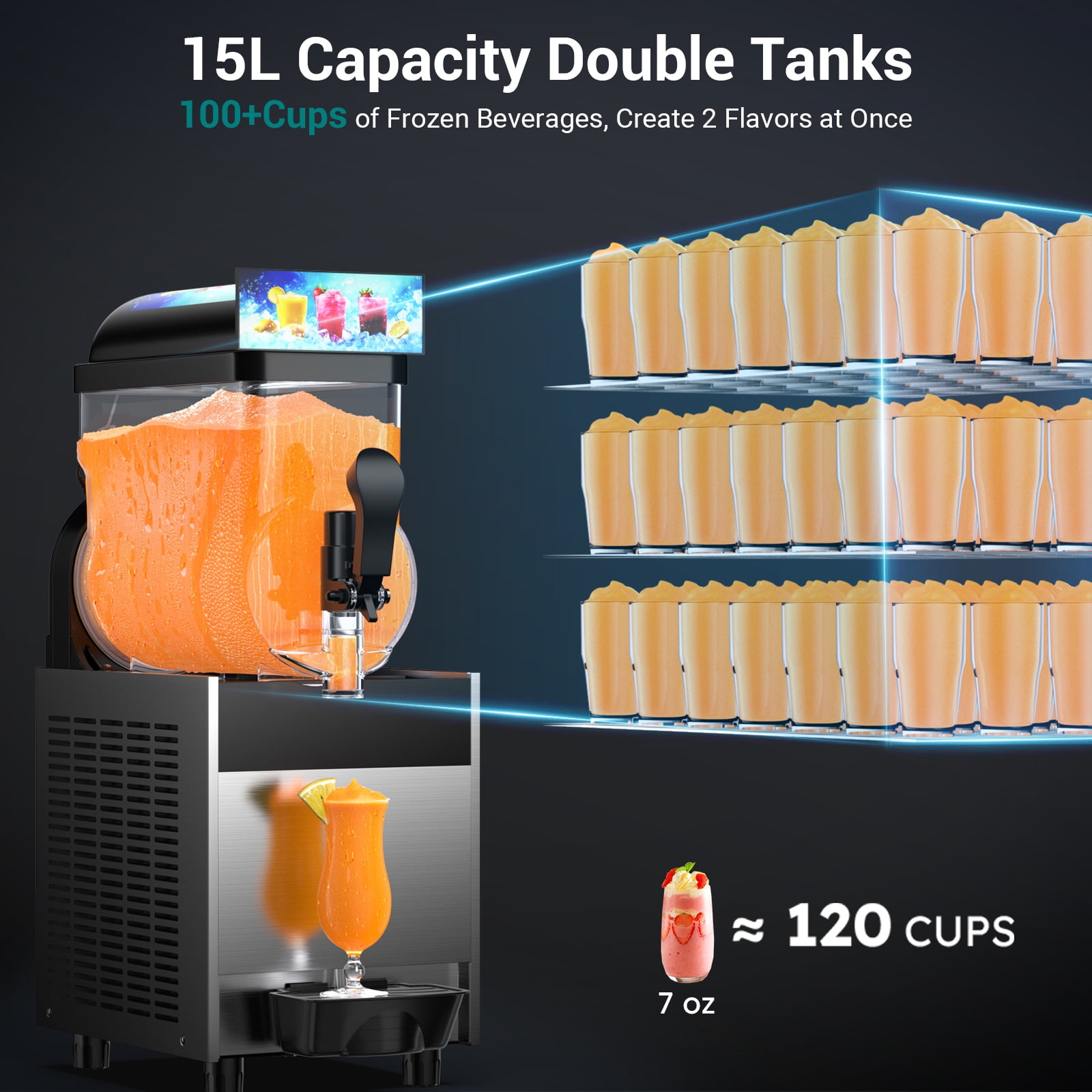 Joreek Commercial Slushy Machine 4Gal/15L Frozen Drink Machine & Slushie Machine, Stainless Steel Margarita Machine with LED Light