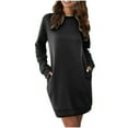 thumbnail image 2 of EGNMCR Robes de Vacances pour Femmes Mode Femmes Été Décontracté Ample Manches Longues Poche Col Rond Robe Unie, 2 of 6