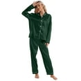 thumbnail image 5 of Zoeecloth Womens Satin Sleepwear Sets Solid Colours Long Sleeve Tops Trousers Lounge Set Button down Sleepwear Outfit S-XL, 5 of 9