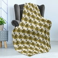 thumbnail image 4 of Queen Bee Soft Flannel Fleece Throw Blanket, Continuous Pattern of Calligraphy on Honey Jars with Sunflowers, Cozy Plush for Indoor and Outdoor Use, 60" x 80", Mustard Taupe, by Ambesonne, 4 of 5
