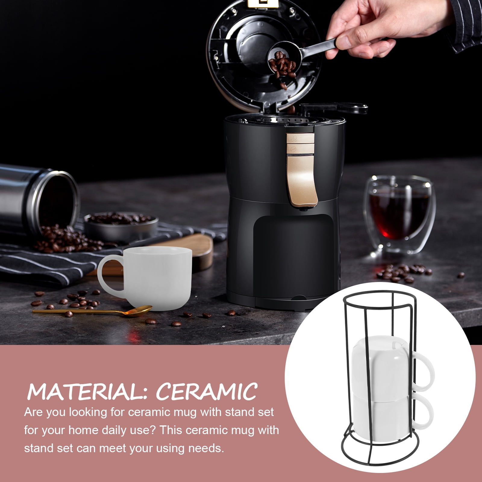 White Ceramic Coffee Mug Espresso Cups Milk Storage Rack Office