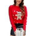 thumbnail image 1 of Innerwin Chandail de Noël à Manches Longues pour Femmes Chandail de Noël Col Rond Décontracté Tricoté Ours Rouge G, 1 of 3
