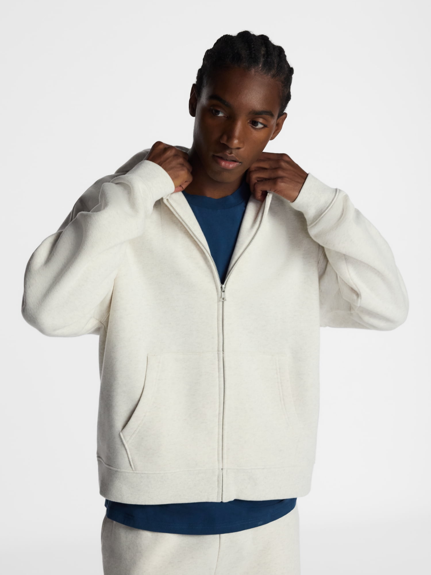 No Boundaries Boxy Oversized Fit Fleece Zip Hoodie Sweatshirt with Long Sleeves, Men's XS-4XLT