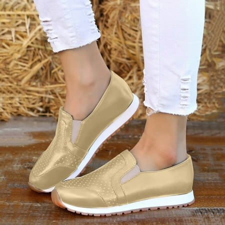 

Cathalem Fashion Autumn Women Casual Shoes Flat Bottom Non Slip Solid Color Round Toe Slip On Women Dress Shoes Casual Gold 7.5