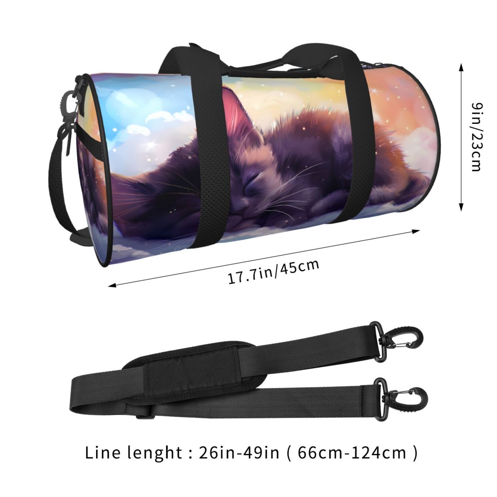 Vsdgher Colorful Cloud Sleeping Cat 45L Foldable Duffel Bag, Sports Gym Bag,Overnight Bag, Portable Weekender Bag for Airplanes