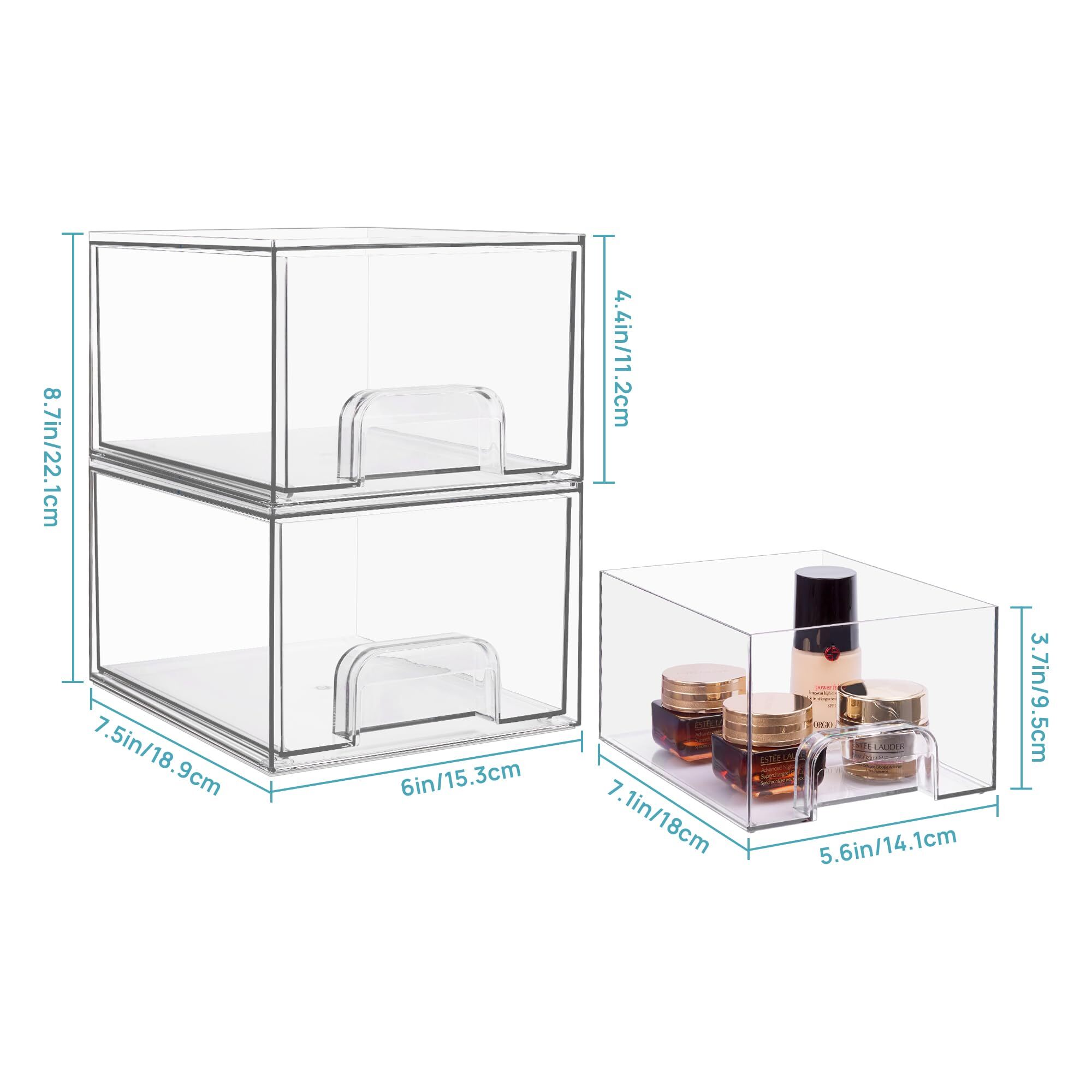 Stackable Makeup Storage Drawers, Vtopmart 4 Pack Acrylic Bathroom Organizers, Clear Plastic Storage Bins - image 5 of 8