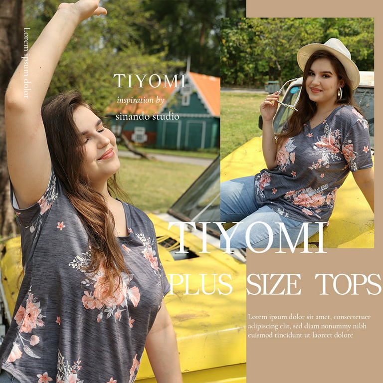 TIYOMI Women's Plus Size Sport Tops 3X Crewneck Black Tunics Quick Dry Workout  Blouses Loose Fit Summer Athletic Shirts 3XL 22W 24W 