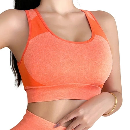 

rygai Sports Bra Push Up Breathable Comfortable Elastic Intimacy Support Breast U Neck Wide Shoulder Strap Sports Vest Bra Daily Wear Clothes Dark Orange XL