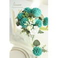 thumbnail image 2 of Artificial Dahlia Flowers 25pcs Real Looking Teal Green Foam Fake Roses with Stems for DIY Wedding Bouquets Bridal Shower Centerpieces Floral Arrangements Party Tables Home Decoration, 2 of 10