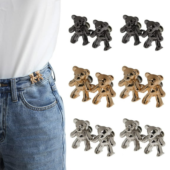 6 Pairs Bear Buttons for Jean Clips to Tighten Waist Pant Size Adjuster Buttons for Jeans to Make Smaller Cute Bear Waist Pant Adjustable Button
