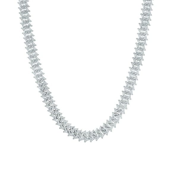 Sterling Silver 7 1/3 Cttw Diamond 8.00mm Cuban Men's Chain, Length: 22 Inch